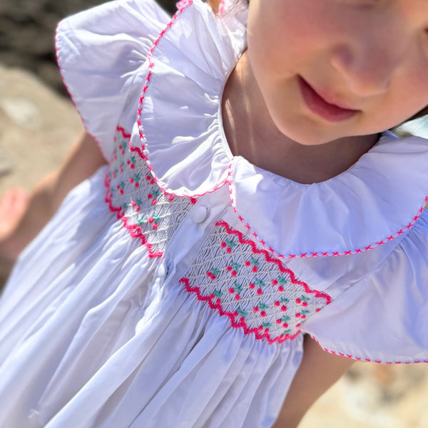 Nightingale Girl's Dress with Cherry Pop Hand Smocking