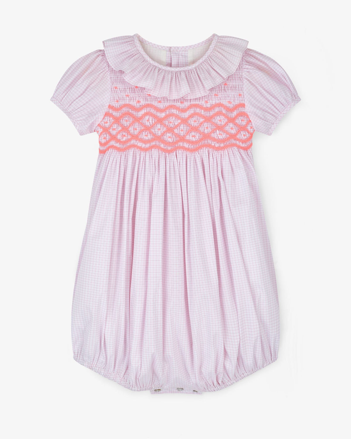 Jane Austen Romper Grid cotton Strawberrylicious Hand Smocking