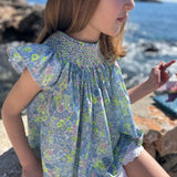 Coco Blouse & Bloomer Set with Rhubarb and Custard Hand Smocking Made With Liberty Margaret Annie Neon