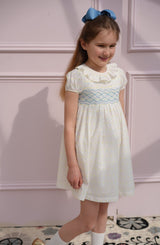 Katherine Johnson Dress Pastel Plumetti with Baby Blue Hand Smocking