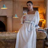 Mulan Dress Hopscotch Linen with Lapis Lazuli Hand Smocking
