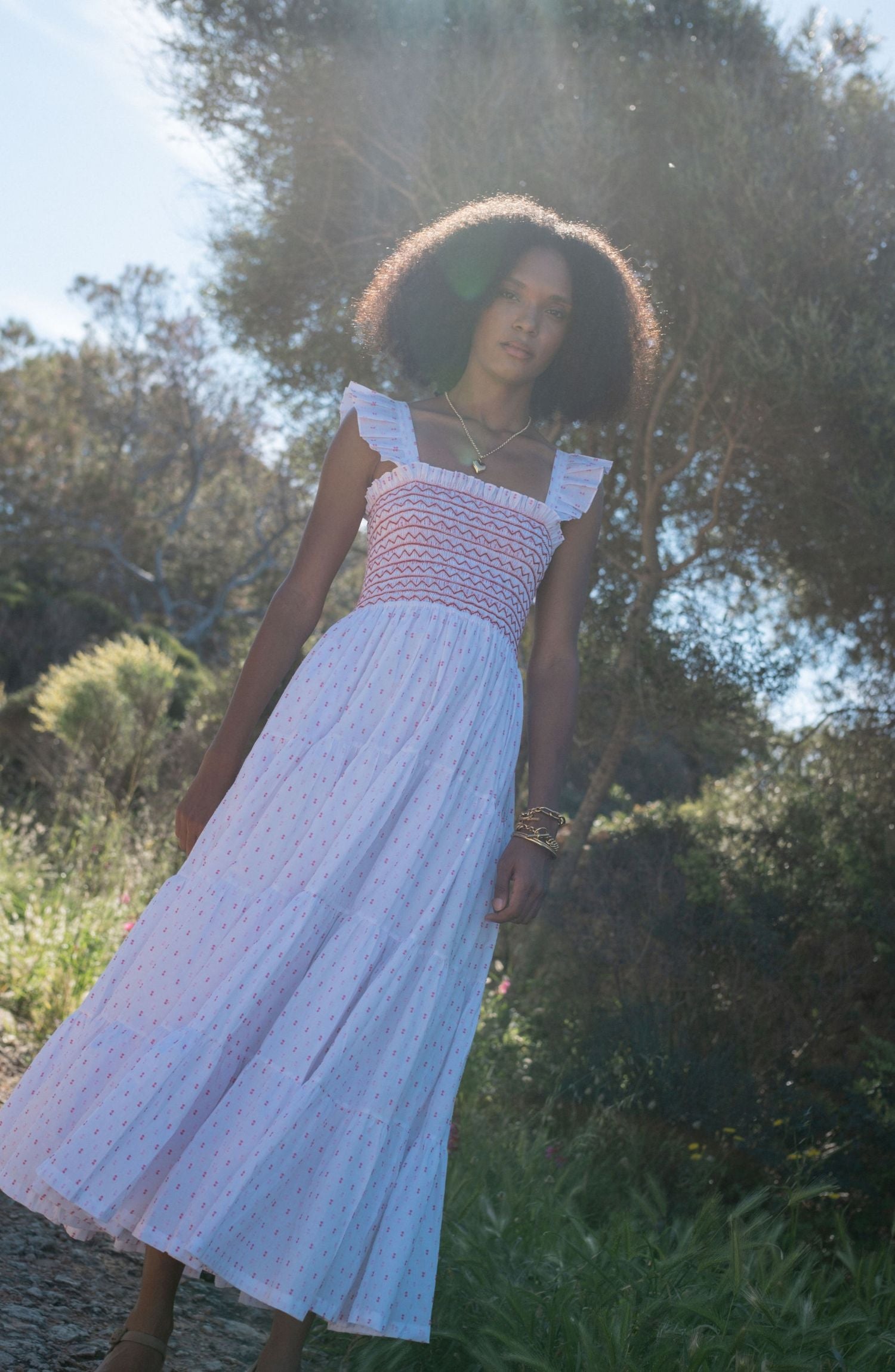 Rachel Carson Dress Cherry Pop Plumetti with Big Love Hand Smocking
