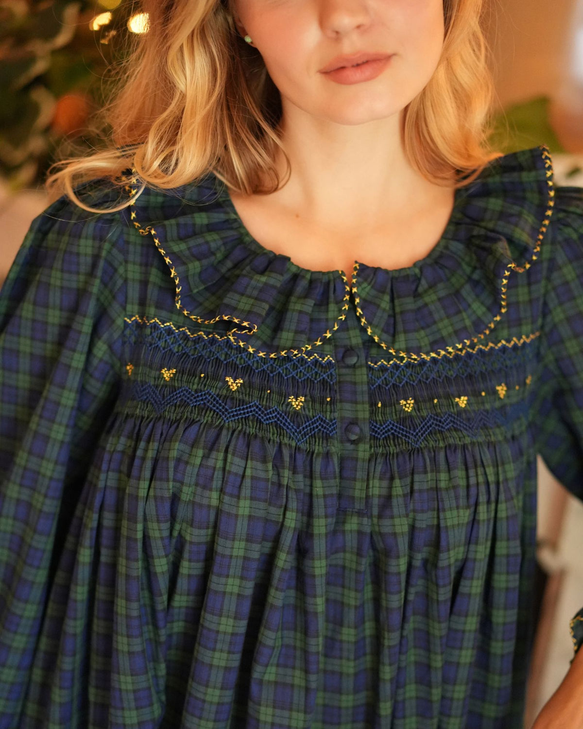 Nightingale Women's Dress Little Black Watch with Golden Locket Hand Smocking
