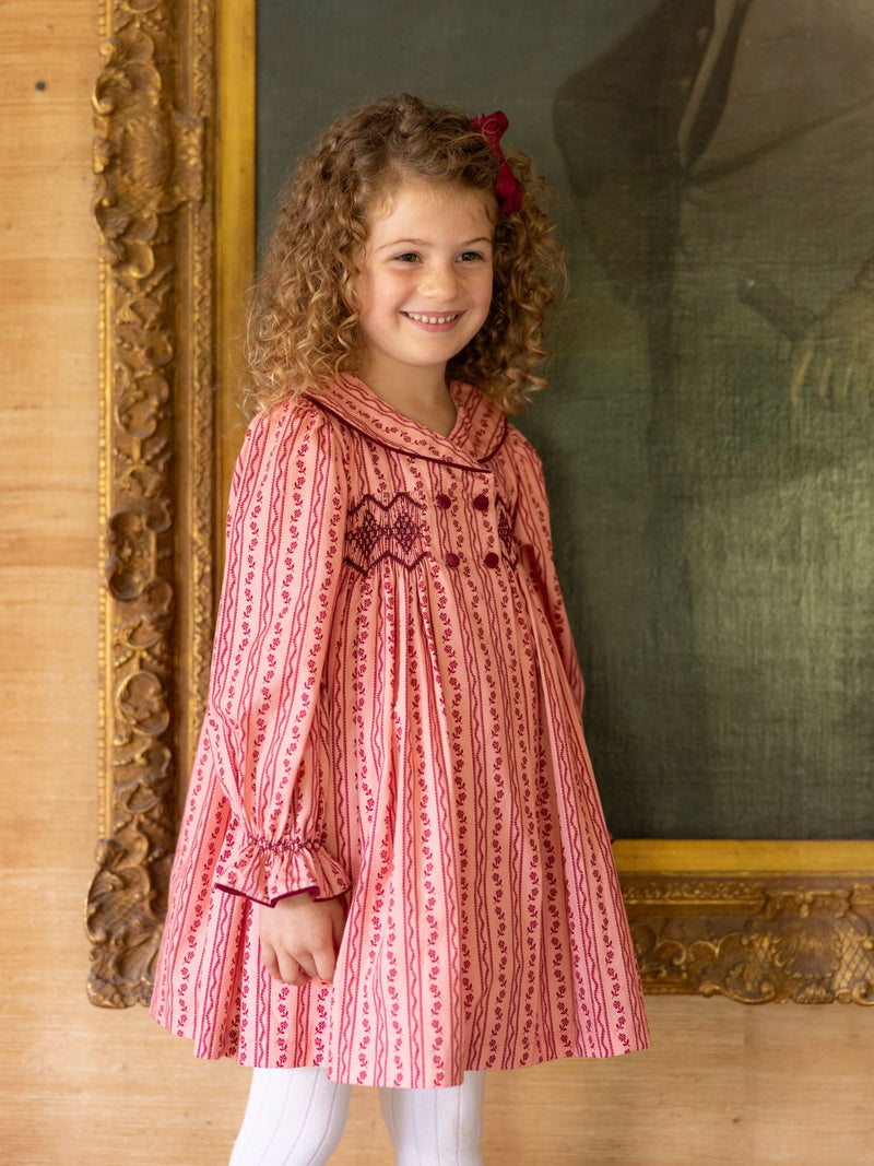 Margaret Thatcher Dress Mulberry Trellis with Diamonds and Rubies Hand Smocking