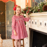 Nightingale Girl's Dress Cranberry Gingham with Snow White Hand Smocking