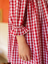 Nightingale Girl's Dress Cranberry Gingham with Snow White Hand Smocking