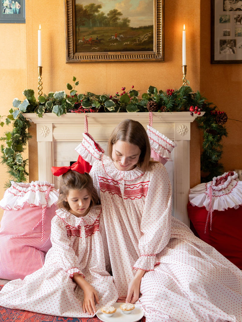 Nightingale Girl's Dress Red Berry Plumetti with Stacked Waves Hand Smocking