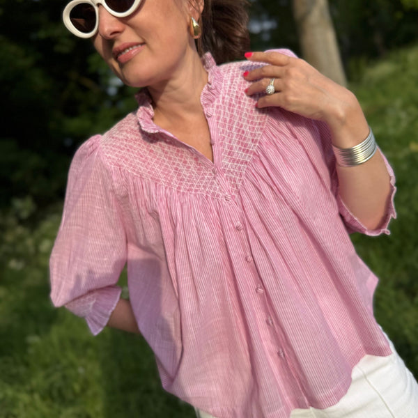 Rosa Parks Blouse Cherry Stripe with Summer White Hand Smocking Edition 8