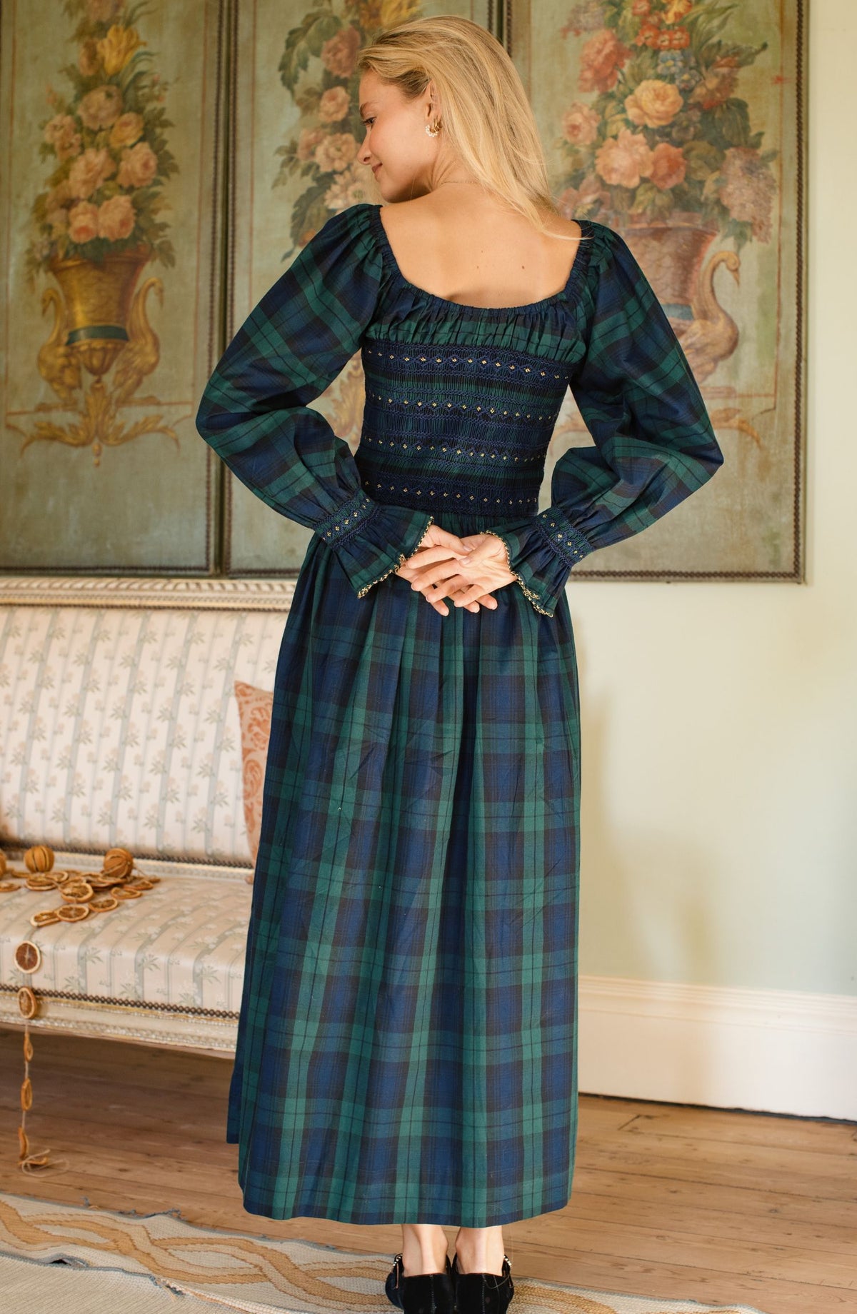 Earhart Dress Blackwatch Tartan with Midnight Star Hand Smocking