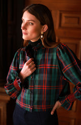 Bobbi Gibbs Jacket Red Stripe Tartan with Christmas Tree Hand Smocking