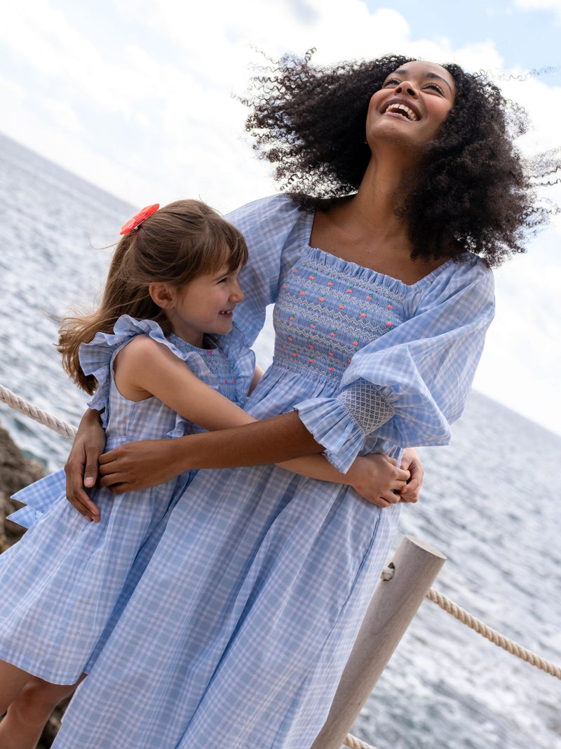 Pavlova Dress Seaside Check with Cherries Hand Smocking