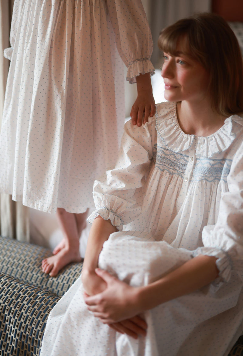 Nightingale Women's Dress Forget Me Not Plumetti with Delphinium Hand Smocking