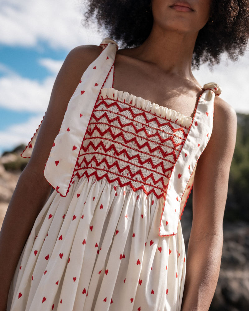 Grace Hopper Loveheart Cotton Lawn with Roses are Red Hand Smocking