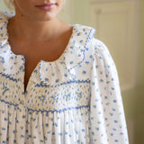 Women's Nightingale Dress Blueberry Brushed Cotton with Blueberry Hand Smocking