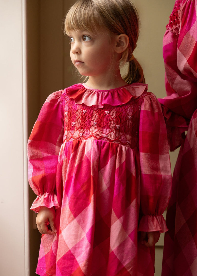 Katherine Johnson Dress Great Gingham with Crimson Bows Hand Smocking
