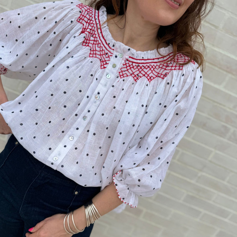 Cleopatra Blouse Domino Spots with Hot Lips Hand Smocking Edition 23