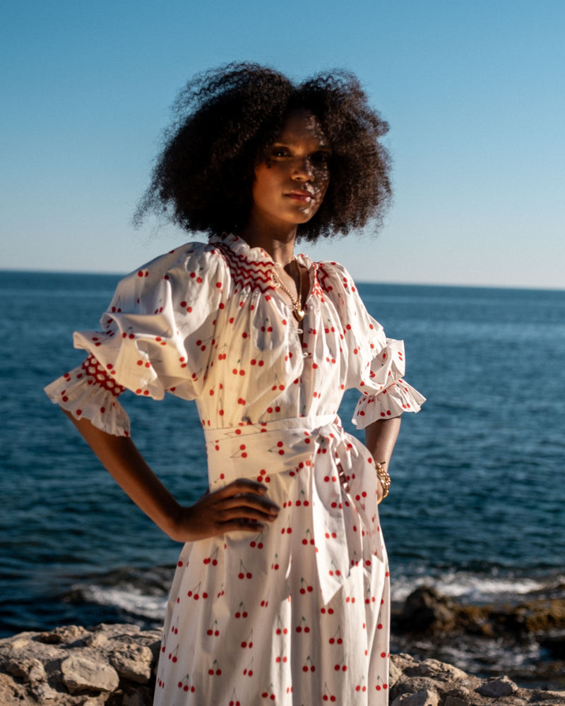 Ada Lovelace Dress Mon Cherry Cotton with a La Mode Hand Smocking
