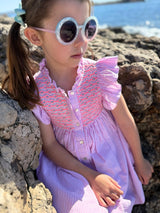 Mirabai Dress Raspberry Stripe Seersucker with Cool-Ade Hand Smocking