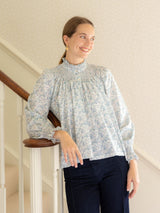 Scholl Blouse Flower Field Linen with Aqua Kiss Hand Smocking Edition 48