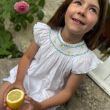Rosalind Franklin Pyjamas Moonstone Cotton with Lemon Hand Smocking
