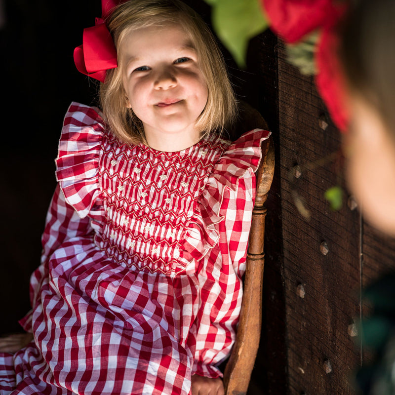 Anna Pavlova Dress Edelweiss Gingham with Precious Heart Hand Smocking