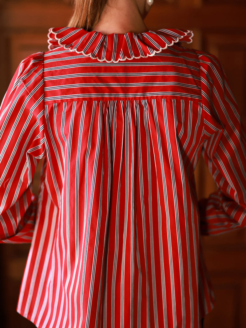De Beauvoir Blouse Varsity Stripe with Cricket White Embroidery