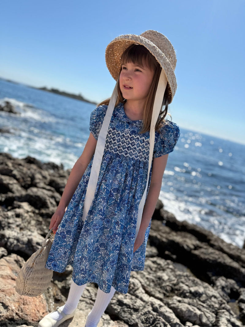 Antoinette Dress with White Horses Hand Smocking Made With Liberty Margaret Annie Azure