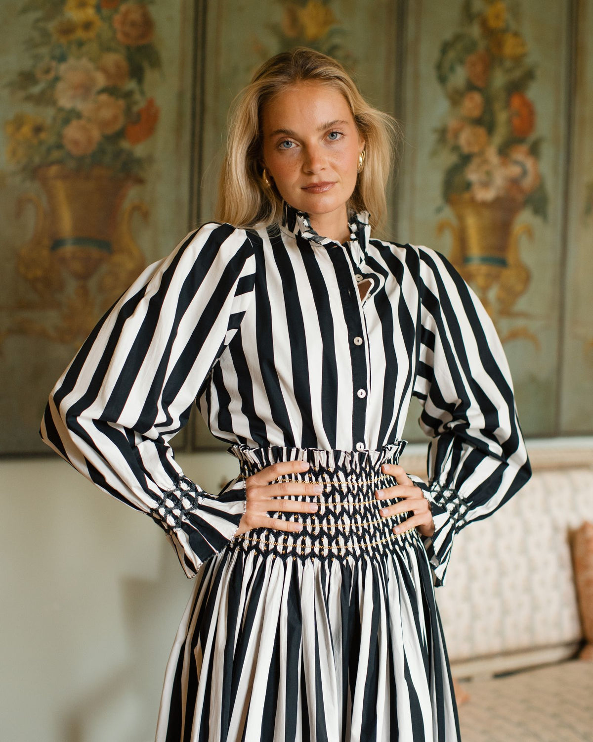 Maxi Sullivan Skirt Palais Royale Stripe with Golden Onyx Hand Smocking