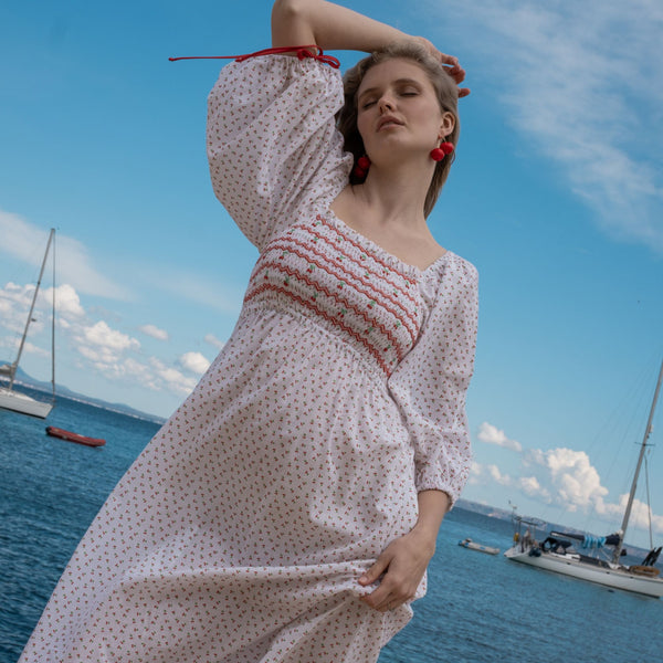 Josefine Butler Dress Bonne Maman Cotton with Cherry Bakewell Hand Smocking