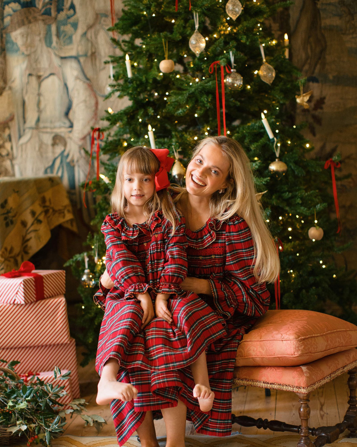 Nightingale Girl's Dress Scott Tartan with Hearts of Gold Hand Smocking