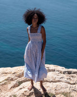 Rachel Carson Dress Blue Leopard with Sapphire Hand Smocking
