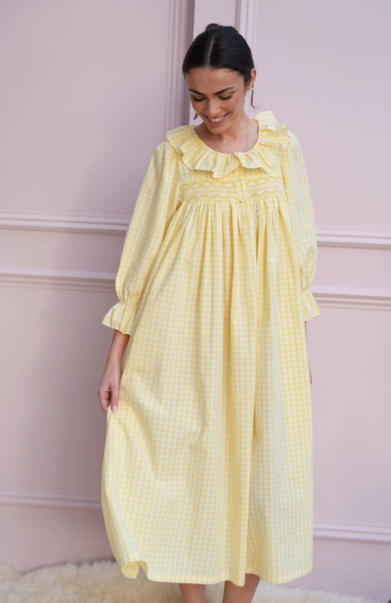 Nightingale Women's Dress Primrose Gingham with Daffodil Hand Smocking