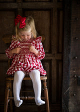 Anna Pavlova Romper Edelweiss Gingham with Precious Heart Hand Smocking