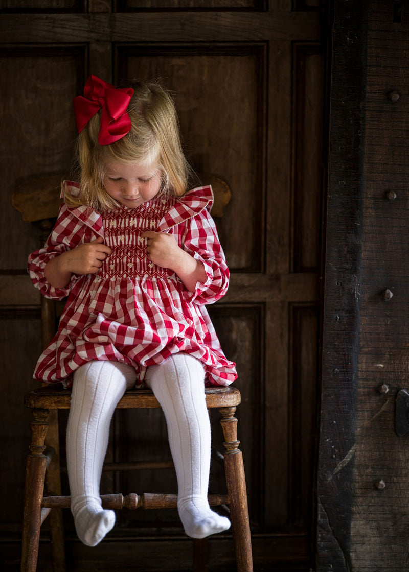 Anna Pavlova Romper Edelweiss Gingham with Precious Heart Hand Smocking