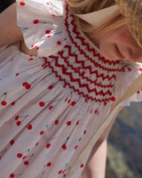 Indira Gandhi Flutter Dress Mon Cherry Cotton with a La Mode Hand Smocking