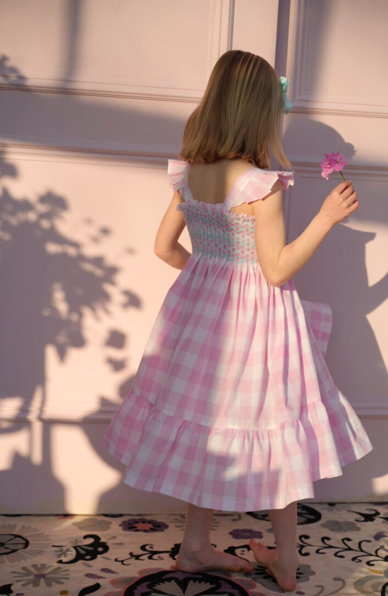 Rachel Carson Girls Dress Candy Floss Gingham with Spearmint Hand Smocking