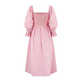 Josefine Butler Dress Raspberry Stripe Seersucker with Cool-Ade Hand Smocking