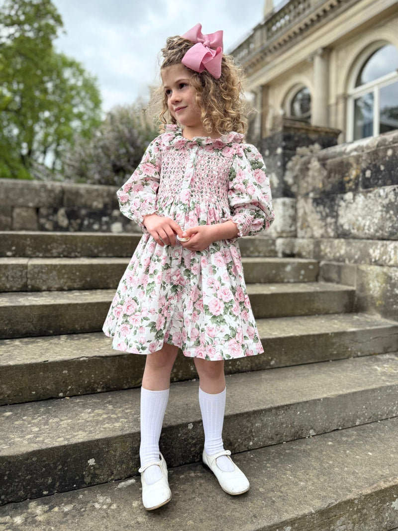 Blackwell Dress with Generous Gardener Hand Smocking made with Liberty Carline Rose