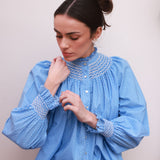 Pom x Smock London Scholl Blouse Paperwhite Ditsy with Snowdrop Hand Smocking Edition 61