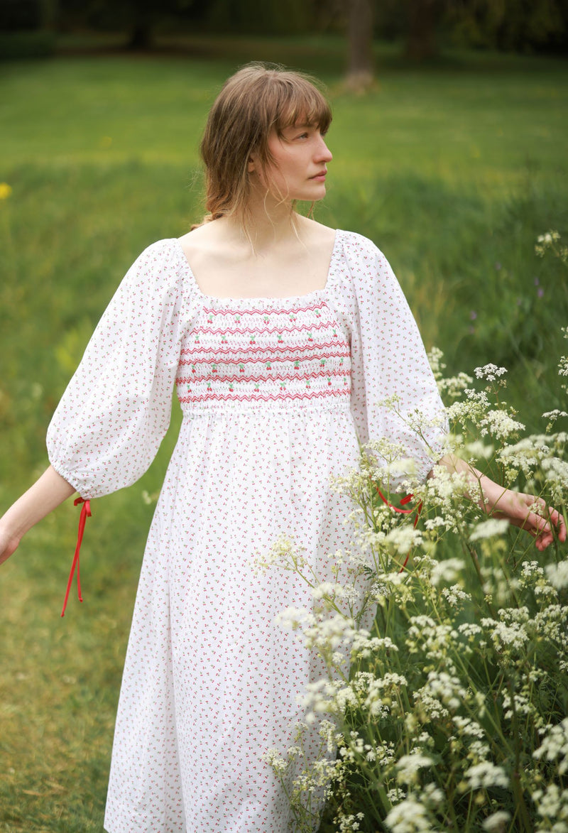 Josefine Butler Dress Bonne Maman Cotton with Cherry Bakewell Hand Smocking