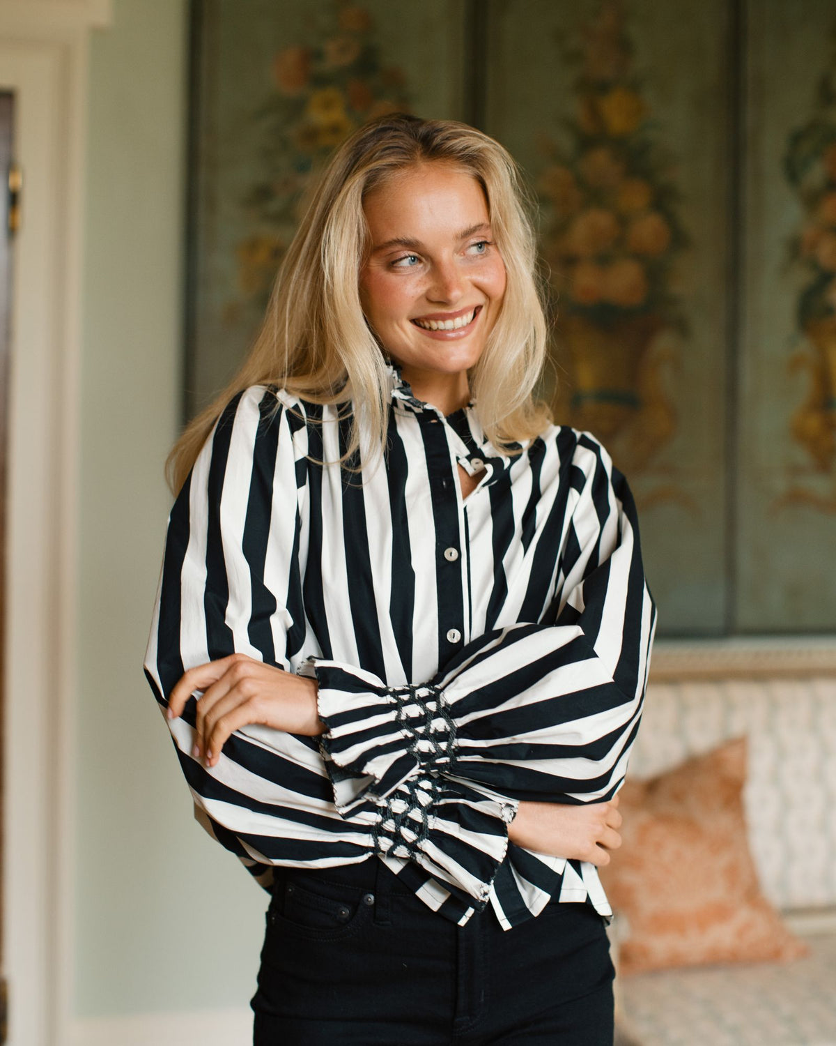 Shelley Blouse Palais Royale Stripe with Golden Onyx Hand Smocking Edition 34