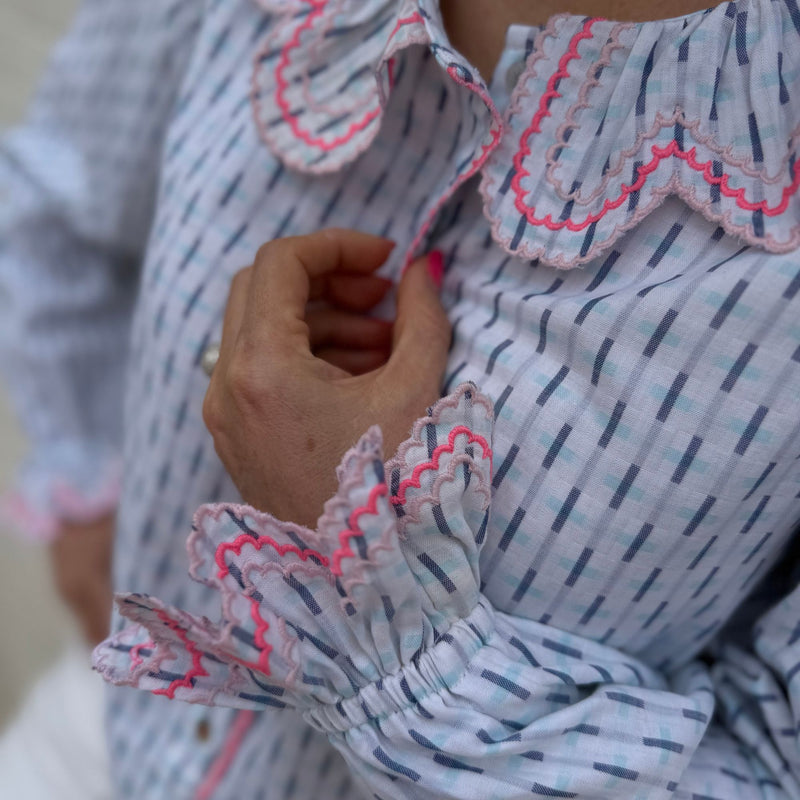 Bronte Blouse Skyscraper Stripes with Strawberrylicious Embroidery
