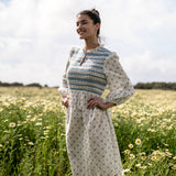 Emmeline Pankhurst Dress Brunnera Blooms with Forget Me Not Hand Smocking