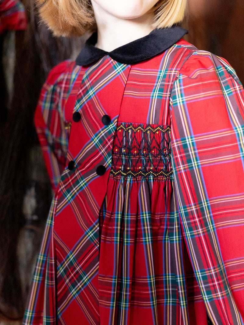 Margaret Thatcher Dress Red Royal Stewart with Nutcracker Hand Smocking