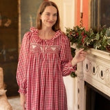 Nightingale Women's Dress Cranberry Gingham with Snow White Hand Smocking