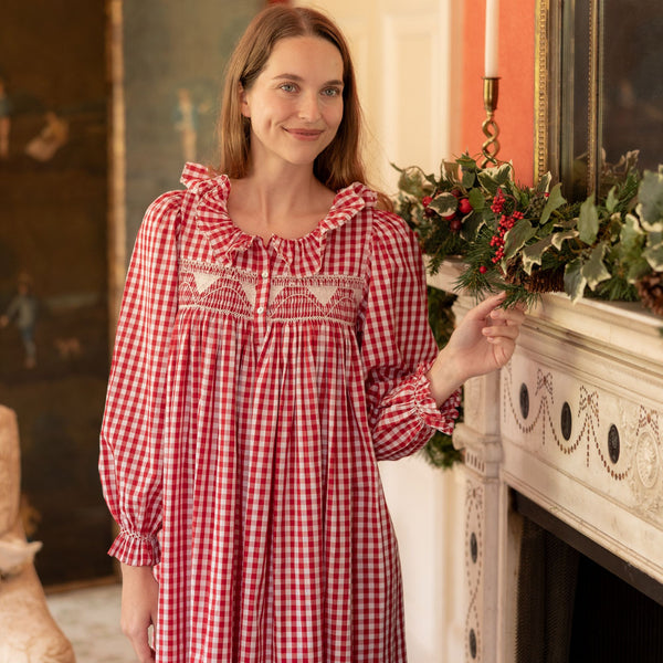 Nightingale Women's Dress Cranberry Gingham with Snow White Hand Smocking