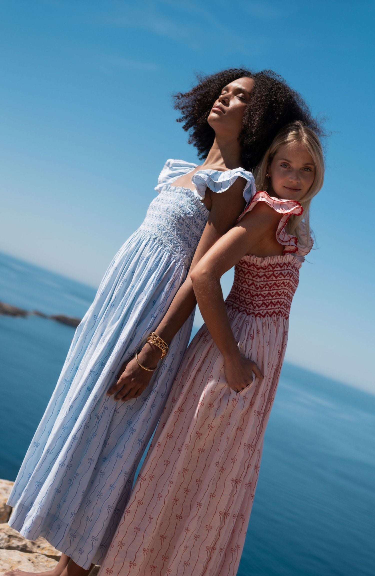 Octavia Hill Dress Blue Ribbons with Summer Skies Hand Smocking