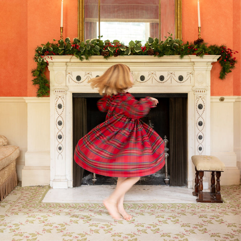Nightingale Girl's Dress Highland Tartan with Hearts of Gold Hand Smocking