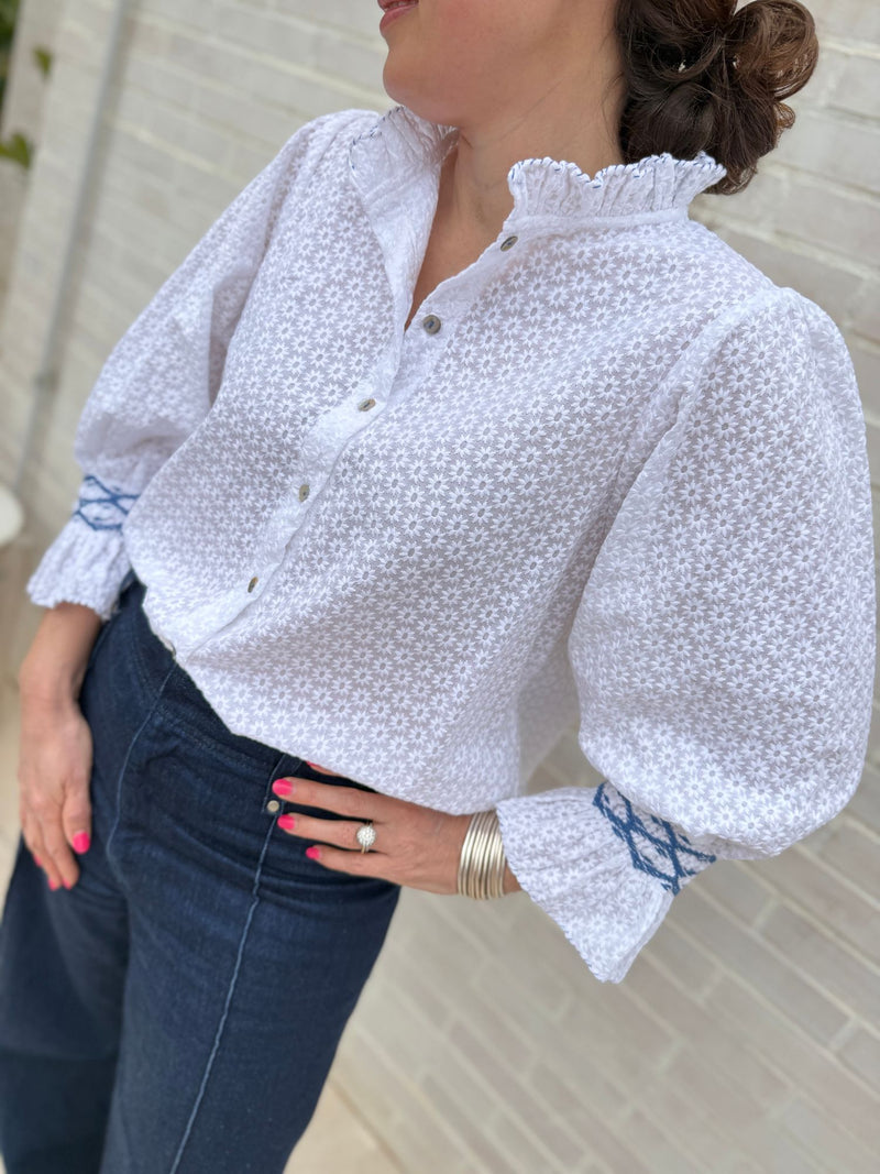 Shelley Blouse Daisy Chain Cotton with Sapphire Hand Smocking Edition 10