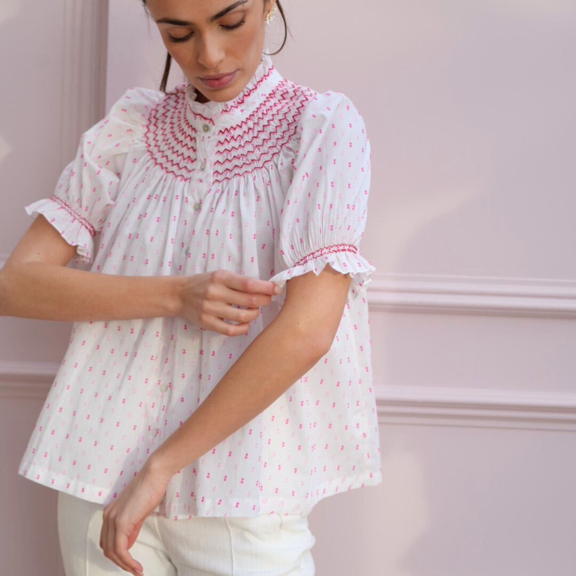 Scholl Blouse Cherry Pop Plumetti with Big Love Hand Smocking Edition 58